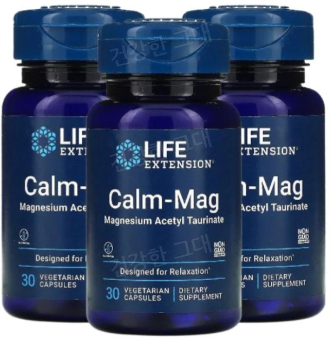 라이프익스텐션 Calm-Mag 마그네슘 아세틸 타우리네이트 식물성 캡슐 30정 x 3, 3개 - 쿠팡