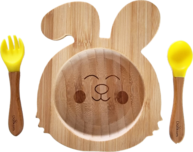 달콤마켓 천연대나무 유아 흡착 자기주도 식판세트, 1개, 스푼포크 set, 토끼흡착볼