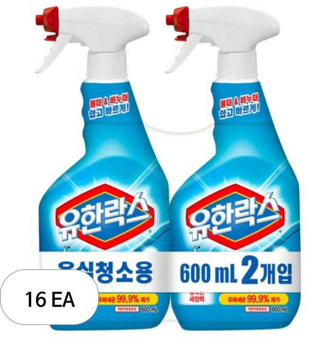 유한락스 욕실청소용 세정제, 16개, 600ml