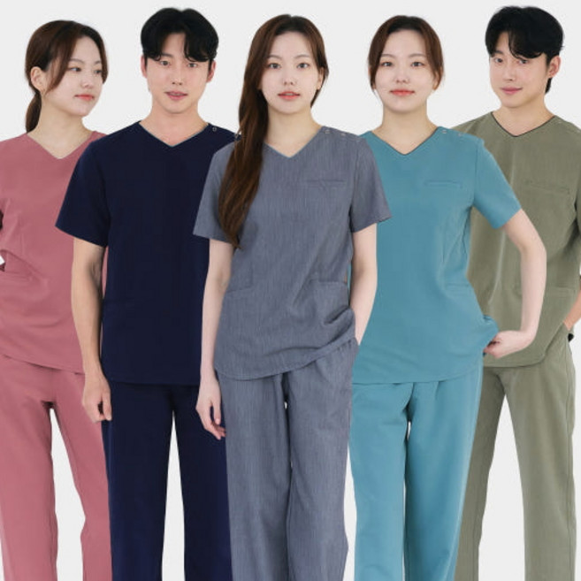 상우메디컬 브이넥 간호복 상하세트 고급 스크럽복 스판 간호사복 수술복 의사 병원유니폼