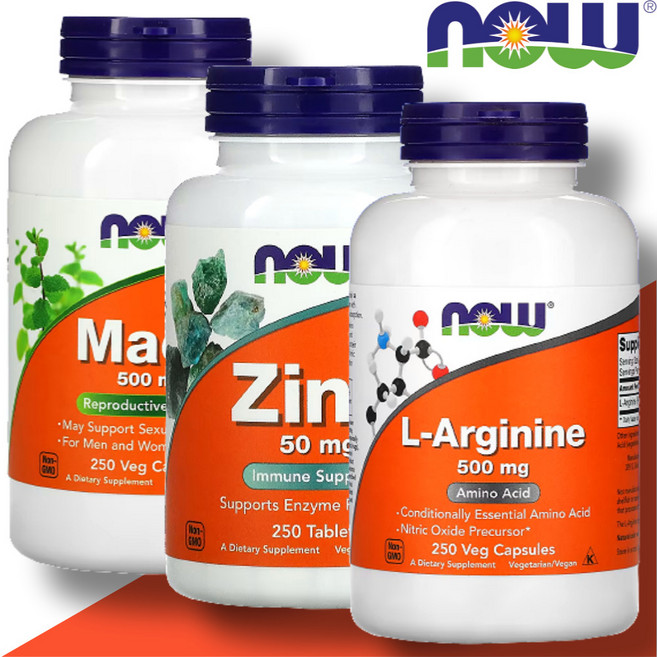 [3종 세트] 나우푸드 아르기닌 마카 아연 남성 250베지캡슐, 250정