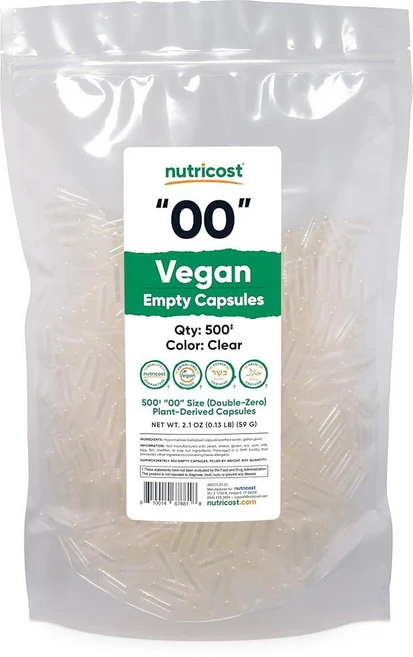 Nutricost 빈 캡슐 사이즈 00 비건 - 투명 빈 식물 기반 캡슐 500개 - 코셔 인증 할랄 인증 GMO 프리 콩 프리 글루텐 프리 채식주의자, 1개 - 쿠팡