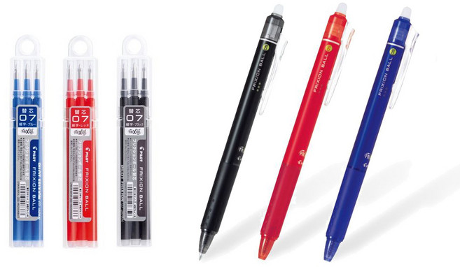 파이롯트 프릭션 노크 지워지는 볼펜, 0.7 3색+리필3색