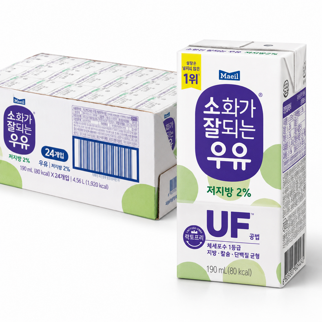 매일 멸균우유 소화가 잘되는 우유 저지방 190ml 24개
