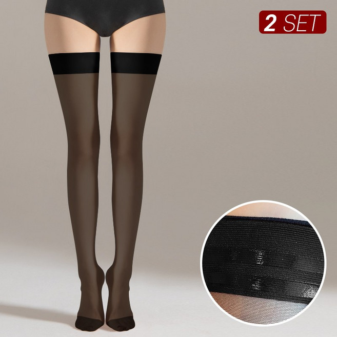 아띠Ahtty 흘러내림방지 투톤 실리콘 허벅지 밴드 스타킹 2P / 4color