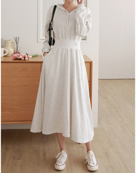 마이쏭 여성 빅사이즈 루즈핏 가을원피스 디톡반집업후드롱원피스