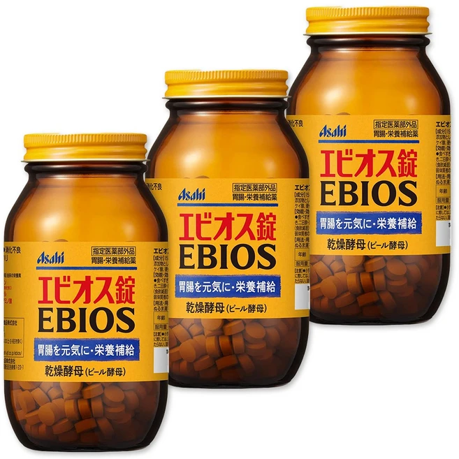 Asahi EBIOS Natural Material Brewers Yeast 에비오스 내추럴 브루어스 이스트 천연 맥주효모 600타블릿 3팩, 600정, 3개 - 쿠팡