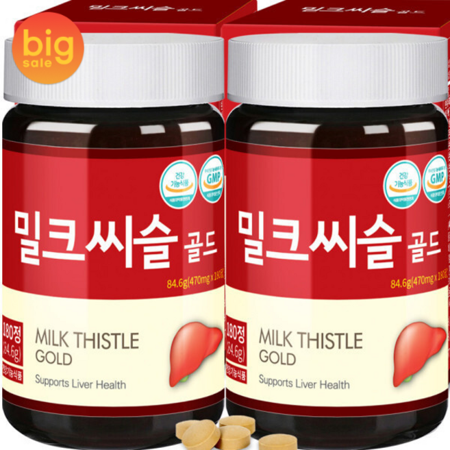 밀크씨슬 골드(총 12개월분 :360정) 실리마린 130mg 180정X2병/10중 복합기능성, 2개, 180정