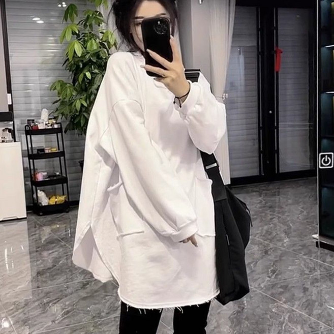 봄 가을 여자 라운드넥 롱 티셔츠 여성용 루즈핏 맨투맨 캐주얼 빅사이즈 롱 긴팔티 LCL