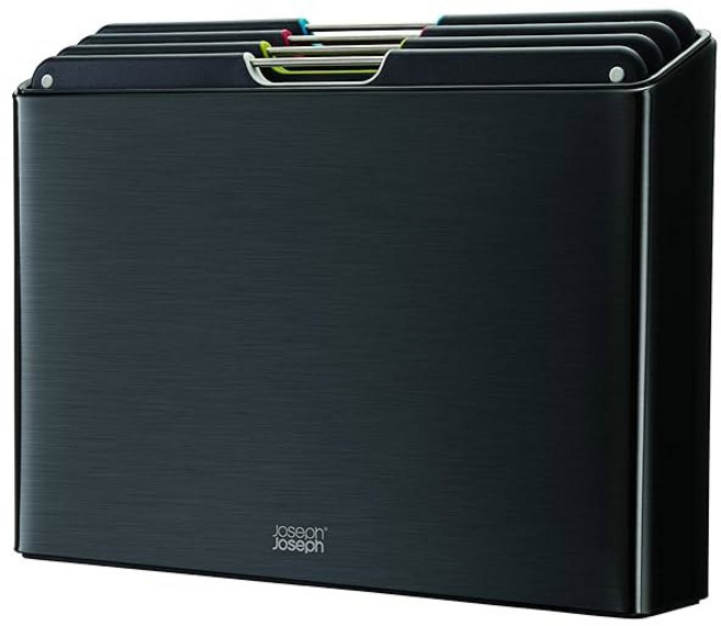 조셉 폴리오 프리미엄 3피스 대나무 도마 세트 정리된 주방 수납을 위한 스테인리스 슬림 라인 케이스, Black