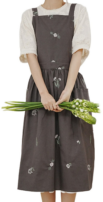 두리앤고 플로럴 H형 카페 원피스 앞치마, 플로럴 그레이, 1개