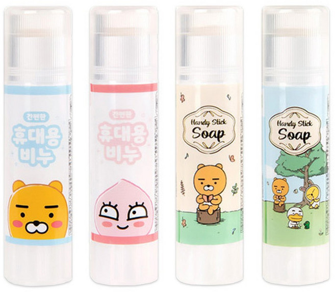 카카오프렌즈 휴대용 스틱 비누 세트, 4개입, 14g