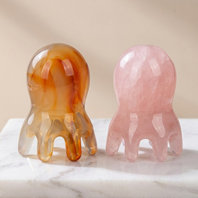 홈베리카 문어 두피 마사지기 괄사, 핑크+그레이, 1세트