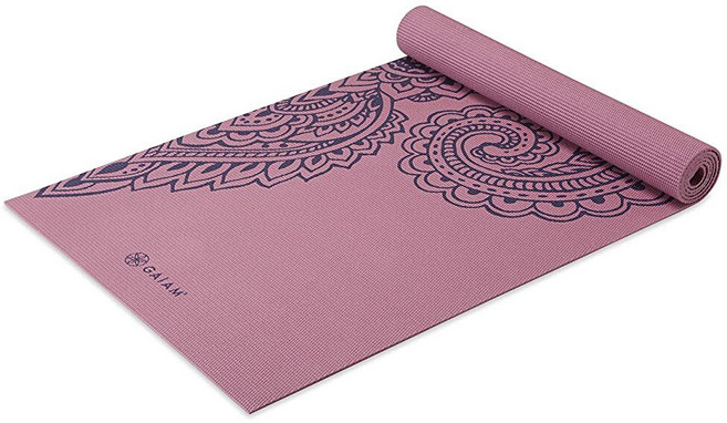 Gaiam 프리미엄 프린트 엑서사이즈 피트니스 매트요가 필라테스 및 바닥 운동용 미끄럼 방지 쿨 민트 포인트 5mm 115381, 페이즐리 트로피컬