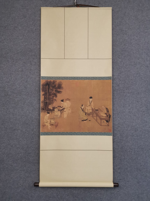 宋畫劉松年攆茶圖 裝裱立軸, 參考詳情頁