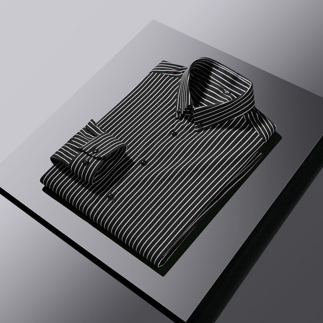 春秋季條紋長袖領釦款襯衫2024新款男士中青年上衣輕商務休閒襯衣