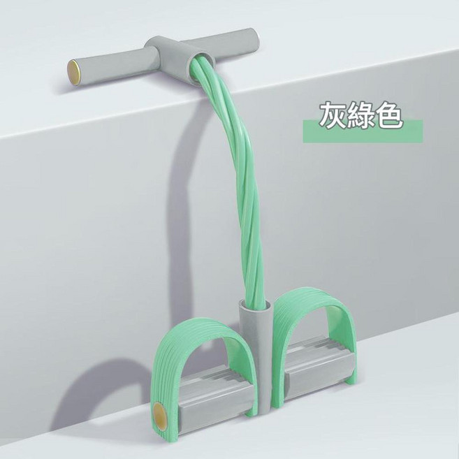 4管腳蹬拉力器 居家健身器材 核心舒展輔助, 4管腳蹬拉力器 - 灰綠色, 1個