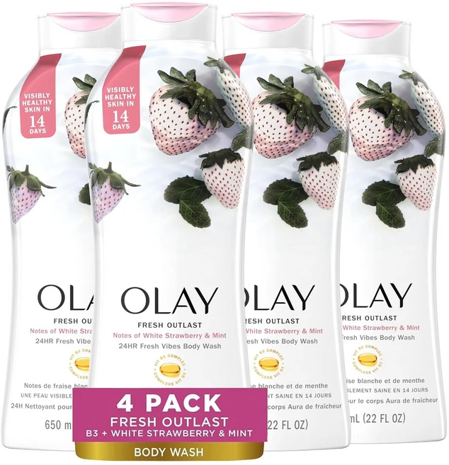 올레이 프레시 아웃라스트 화이트 스트로베리 민트 바디 워시 클렌저, 4개, 650ml - 쿠팡