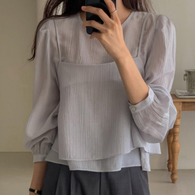 벨로아 쉬폰 블라우스 뷔스티에 세트