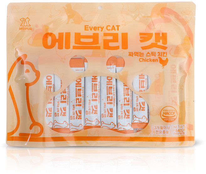 국내생산 고양이간식 에브리캣 짜먹는 스틱 60개입 휴먼그레이드 유산균 반려묘간식, 1개, 840g, 치킨