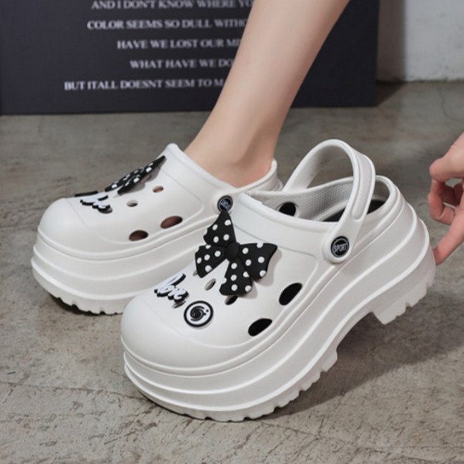 재리니 EVA 9cm 하이탑 리본 포토샵 아쿠아 통굽 키높이 슬리퍼 네일샵 미용실 실내화 사무실 키작녀 RS-S098