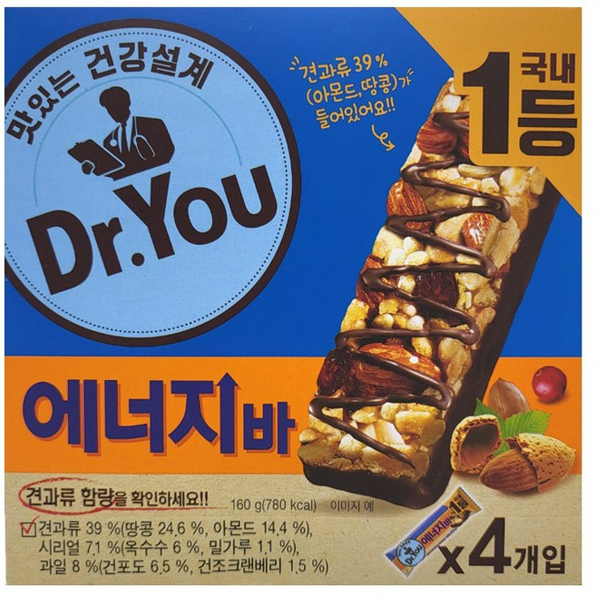 오리온 닥터유 에너지바 160g (4입), 40g, 4개