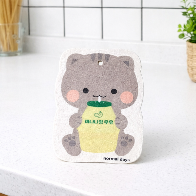 식물성 셀룰로스 착한 수세미 친환경 자연분해 제로웨이스트 천연펄프 스펀지 감성 캐릭터 어린이집 학원 모임 선물 답례품, 1개, 1개