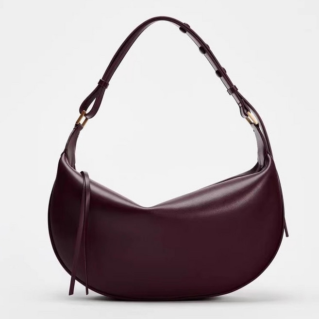 ZARA자라 버건디 레더 하프문 숄더백 미니멀 반달가방 데일리 호보백