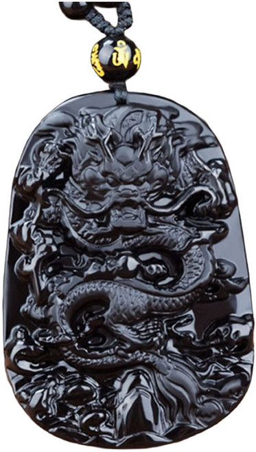 黑曜石龍霸天下龍牌吊墜 珠鍊項鍊 護身符, Black, 1個