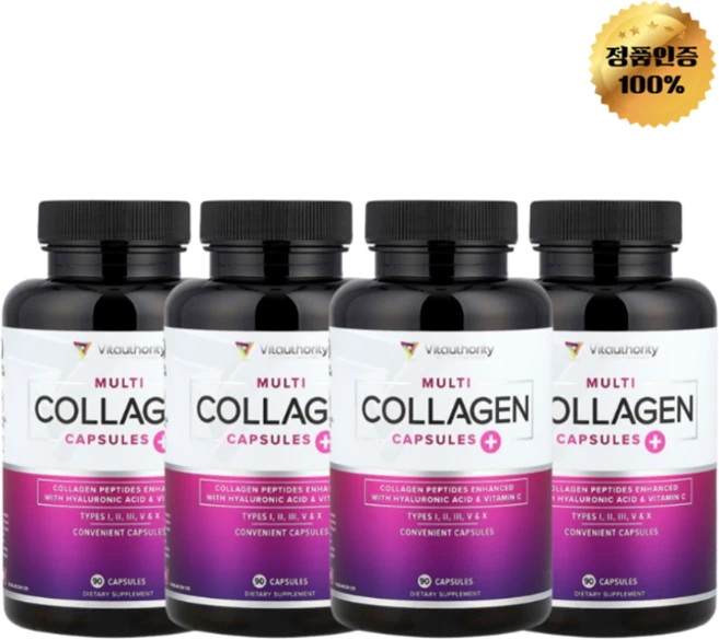 2+2 비타어쏘리티 멀티 콜라겐 + 히알루론산 비타민C 칼슘 1600mg 캡슐 90정, 90회분, 4개 - 쿠팡