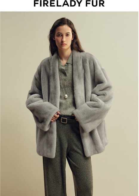 비경의 말 수입 자색 표지 탈부착 가능 칼라 밍크 가죽 외투