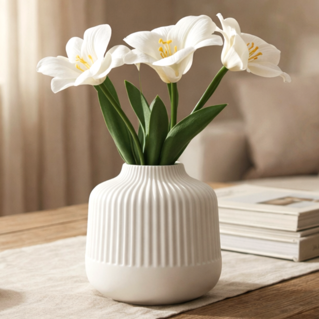 IJARDIN 미니 플라스틱 화병 골지 인테리어 꽃병 성묘 추모용, 화이트