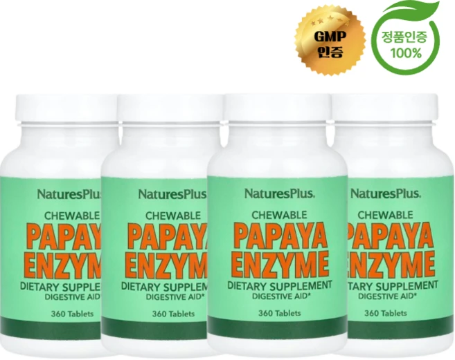 2+2 네이처스플러스 파파야 효소 소화 보충제 츄어블 360정, 4개 - 쿠팡