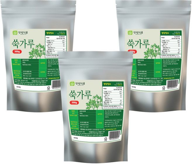 장명식품 국내산 토종 쑥가루 100% 쑥라떼 쑥분말 쑥차 쑥두유 쑥우유, 300g, 3개