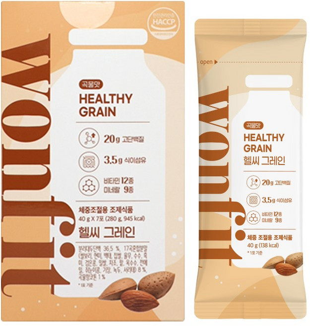 원핏 헬씨 그레인 곡물맛 체중조절용 프로틴 다이어트 단백질 쉐이크, 1개, 280g, 7회분