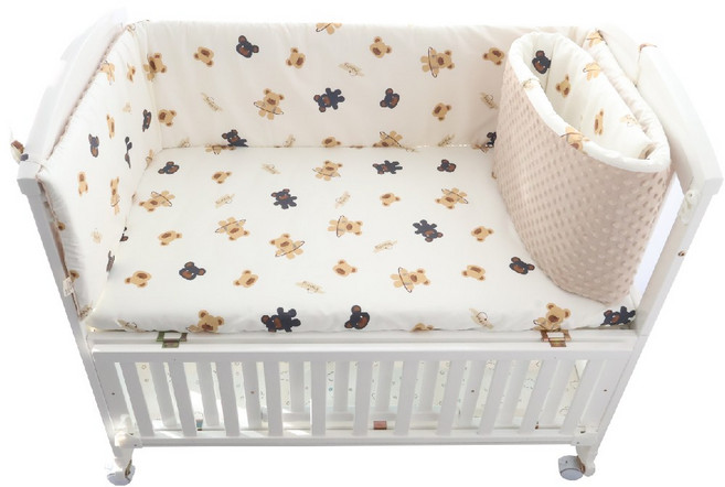 Mommywant 嬰兒床圍 3D豆豆絨 雙面使用, 布偶小熊