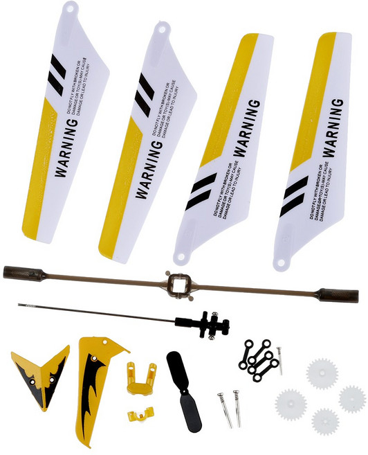 Syma S107 RC 헬리콥터 메인 블레이드 메인 샤프트 꼬리 장식 테일 소품 밸런스 바 기어 세트 연결 버클-노란색 세트-, 노란색
