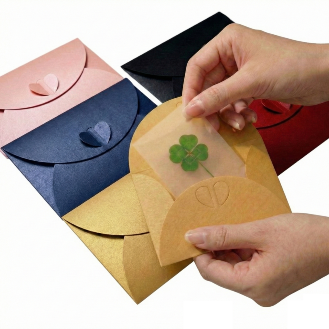위시클로바 네잎클로버 생화 코팅카드 (고급 컬러봉투 5색 풀구성), 봉투포함, 1개