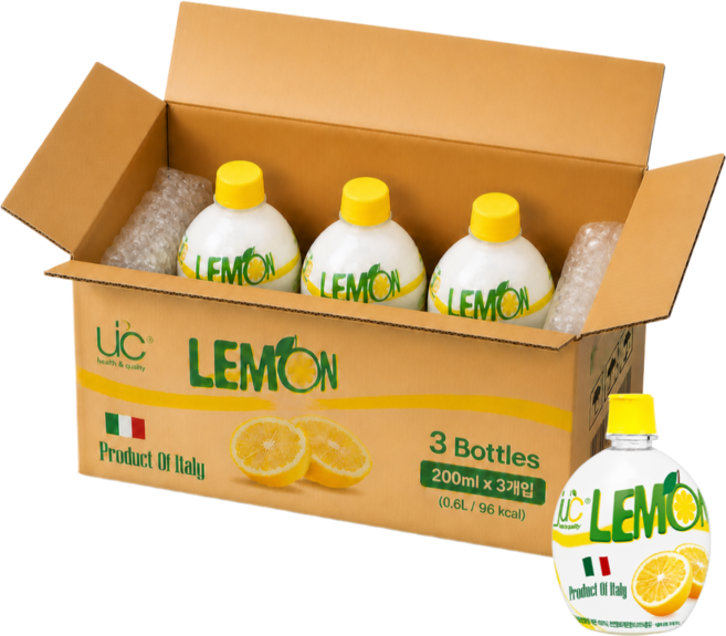 이탈리아몽 5배농축 레몬 농축액 이탈리아 프리미엄 레몬즙, 3개, 200ml