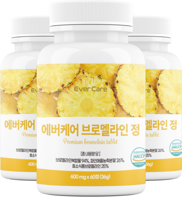 에버케어 브로멜라인 고함량 파인애플 효소, 3개, 60정
