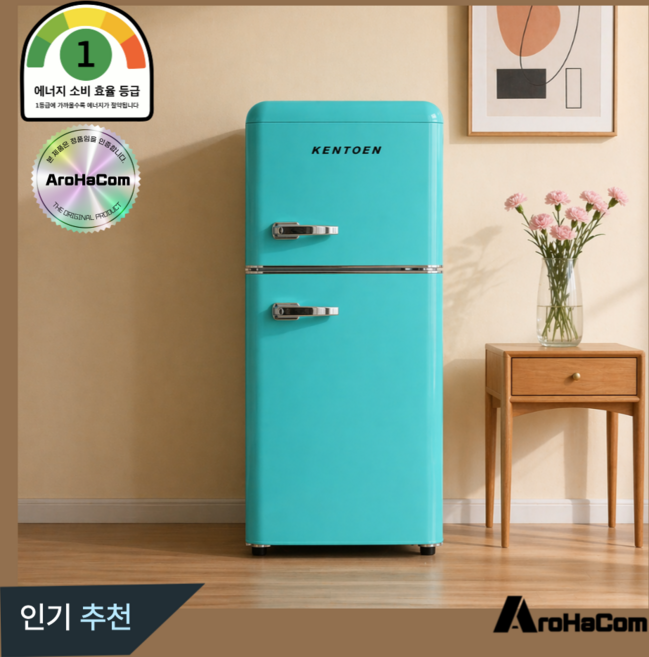 아로하닷컴 소형 냉장고 레트로 2도어 1등급 미니 원룸 사무실 자취생 저소음 2단 빨강, 98L, 민트