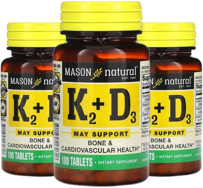 메이슨내추럴 플러스 비타민D 비타민D3 비타민K2 100mg 100정 2+1, 3개 - 쿠팡