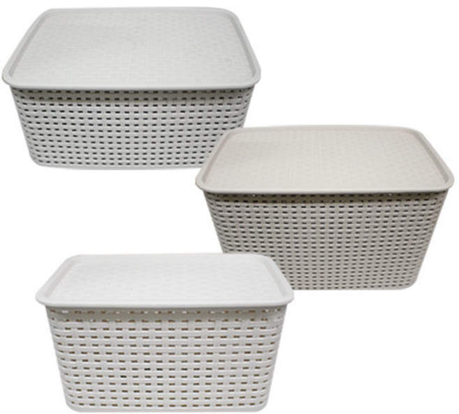 라탄패턴 뚜껑바구니 소 -H, 1개