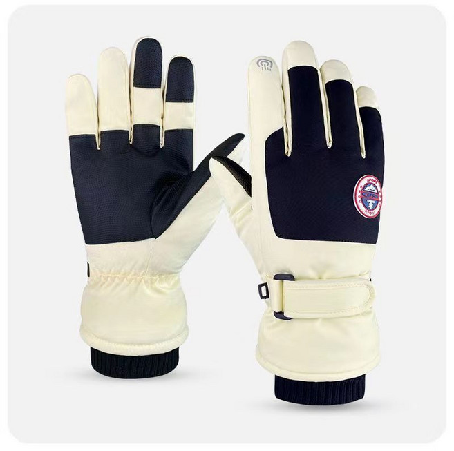 UPPERCUT 스키장갑 아웃도어 스노우보드 낚시장갑 남녀공용 방한장갑, 여성 아이보리, 1개