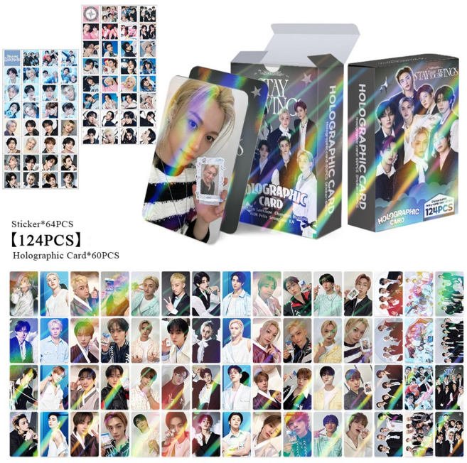 BTS 투어스 스트레이키즈 홀로그램 포카 124장 홀로그램 포카 60장 스티커 64장 도무송 다꾸 TWS 스키즈 방탄소년단, 124개, Stray Kids(스트레이 키즈)