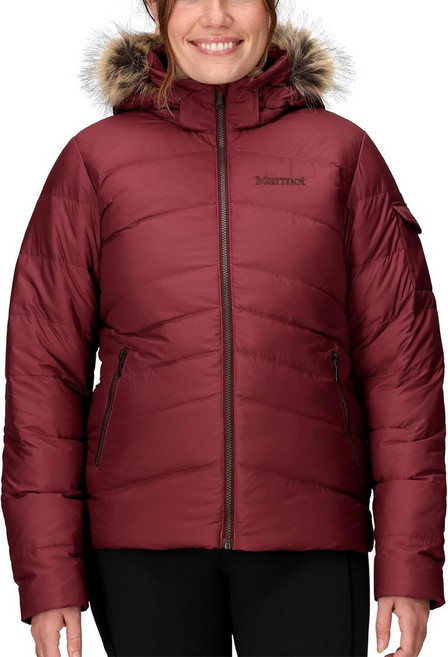 MARMOT 여성용 Ithaca 재킷 - 700-필 다운 단열 방수 코트 지퍼 오프 후드 및 탈착식 모피 러프 포함 Papyrus M 272544 8793902052, Medium, Acai Berry