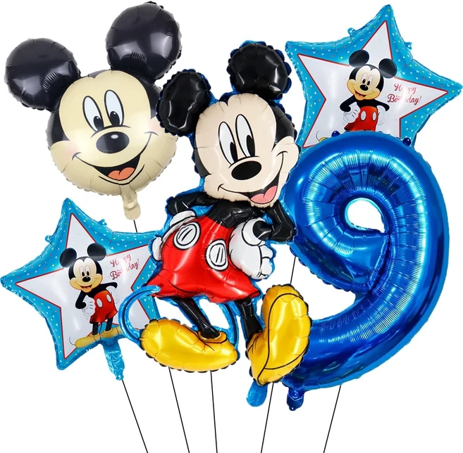 5PCS 미키 마우스 생일 장식 풍선 미키 미니 풍선 세트 및 32in 1-9 번호 풍선 어린이 생일 파티 Decora, 01 기타, 03 Blue-9