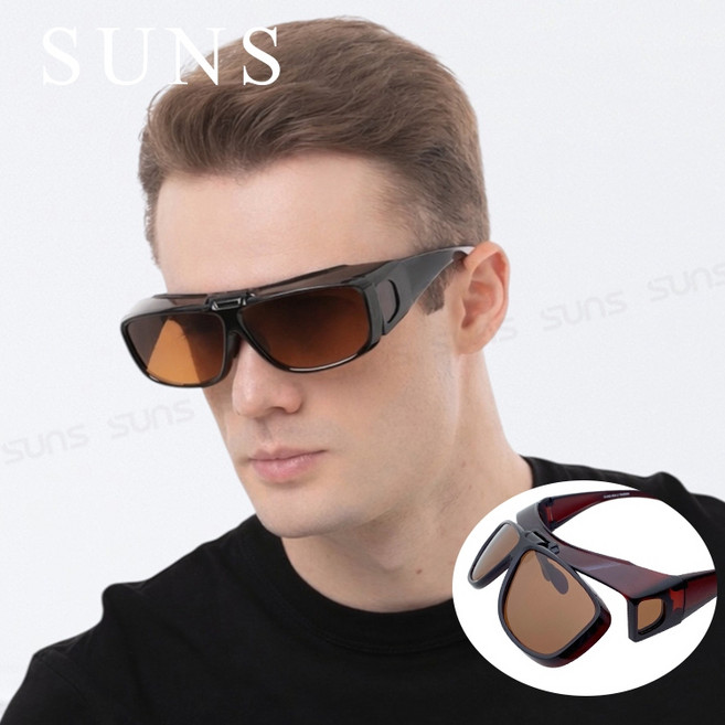 SUNS 上翻式偏光套鏡 茶框茶片 台灣製造 抗UV400 太陽眼鏡