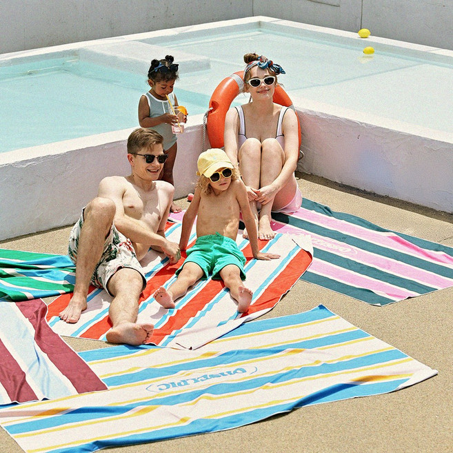 오셀픽 특대형 시그니처 스트라이프 비치타올 여행 소풍 비치타월 큰수건, 유러피안 블루, 1개