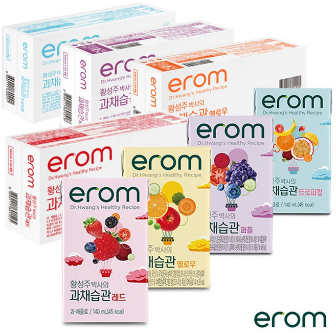 이롬 황성주박사의 과채습관 혼합주스 4종 (퍼플 24팩+옐로우 24팩+트로피컬 24팩+레드 24팩) 140ml/96팩, 96팩, 140ml